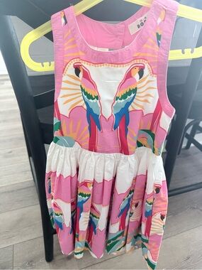 Mini Boden Pink Parrot Print Cotton Dress